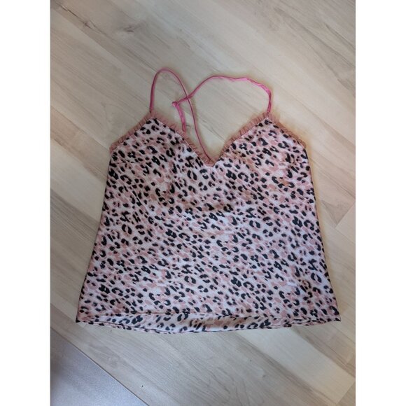 Victorias Secret Leopard Print Camisole Top With Lace Trim Pink & Black S - Picture 1 of 3